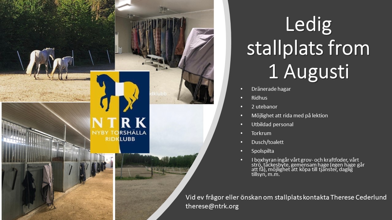 Ledig stallplats from 1 Augusti